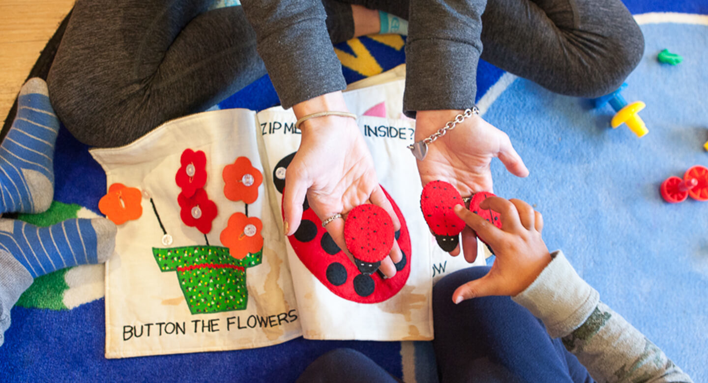 book teacher close up ladybug full width