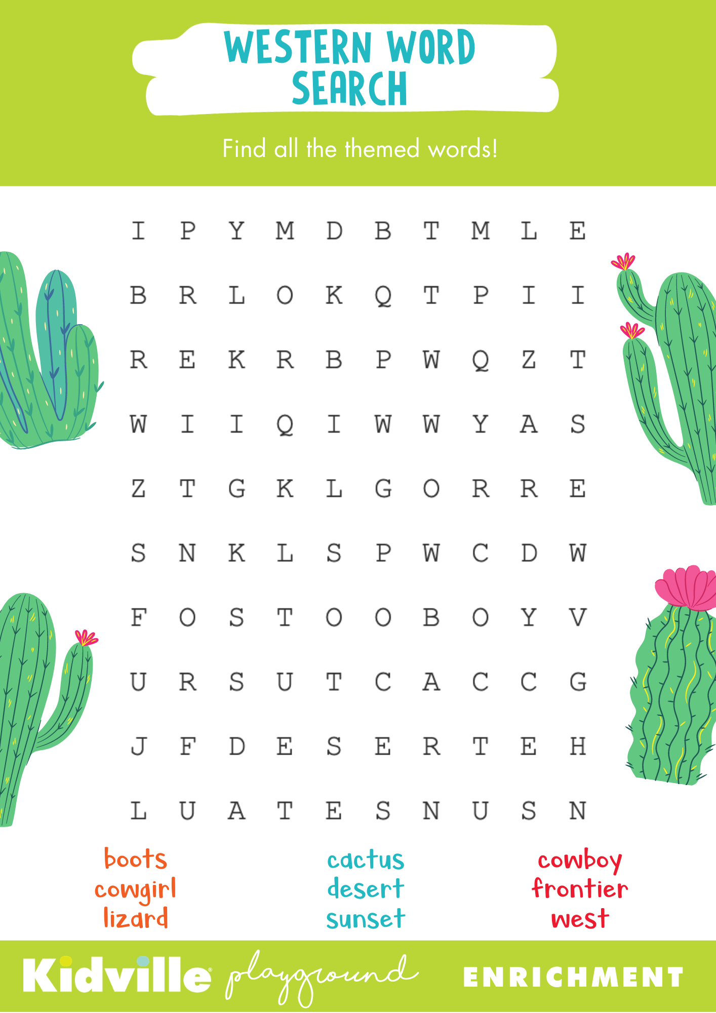 At Home Enrichment Resource Western Word Search Kidville